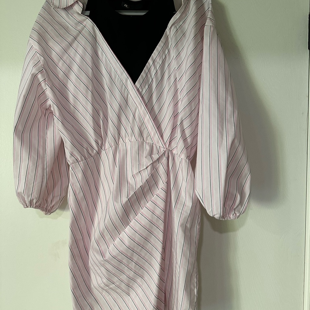 Maje Pink Striped Dress, Striped trompe l'oeil dress